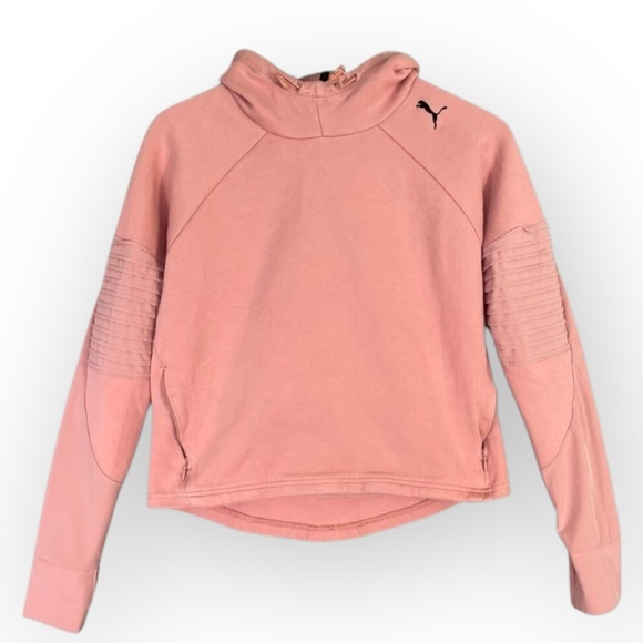 Puma Women's Pink Moto Sleeve Pullover Hoodie Sweatshirt Athleisure Small S/P‎ - Picture 1 of 12